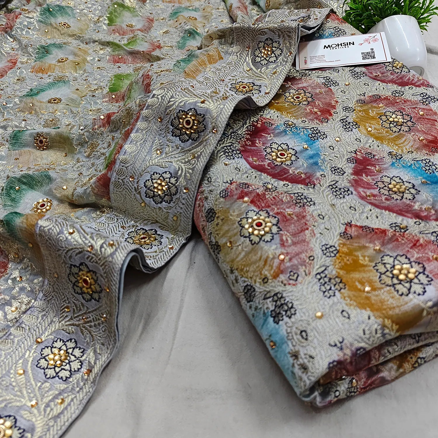 Grey Handbrush Stone Work Kimkhab Silk Banarasi Gharara