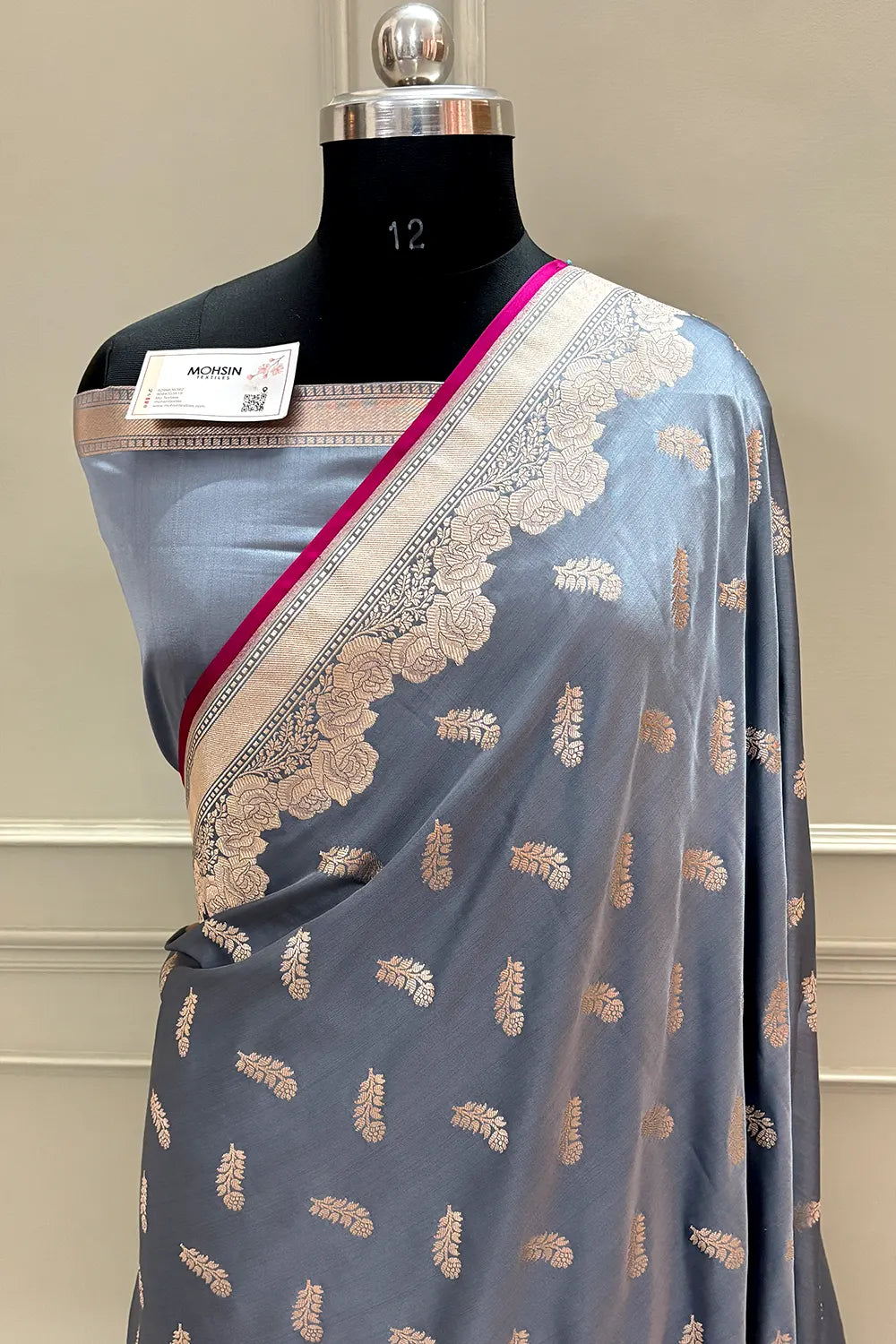 Grey Kanak Buti Katan Silk Banarasi Saree