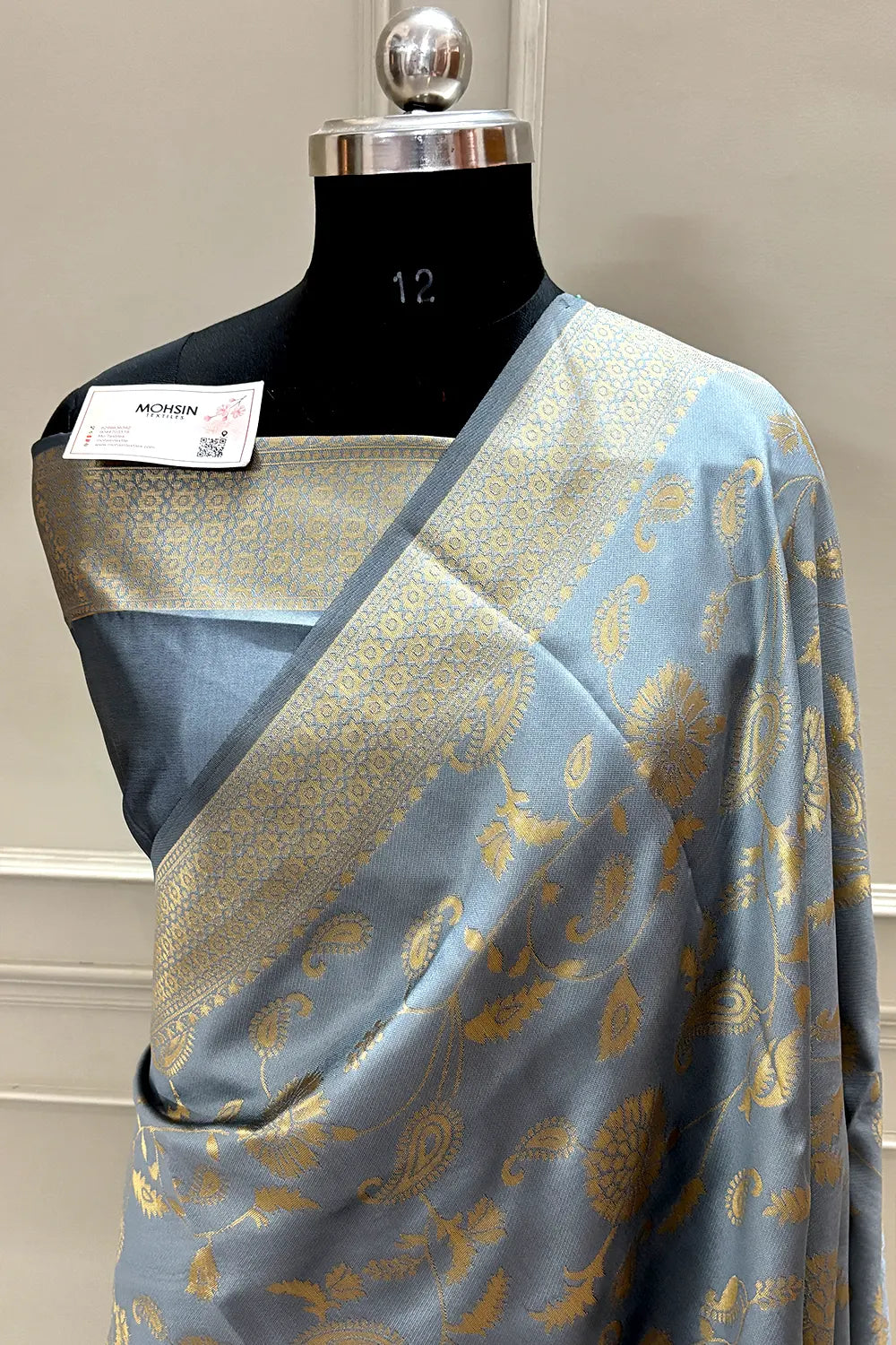 Grey Resham Zari Silk Banarasi Saree