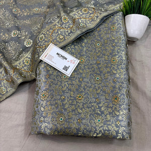 Grey Stone Work Kimkhab Silk Banarasi Gharara