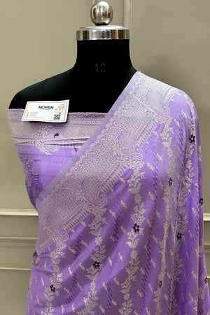 Lavender Golden Zari Satin Silk Banarasi Saree