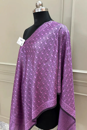 Lavender Resham Zari Silk Banarasi Stole