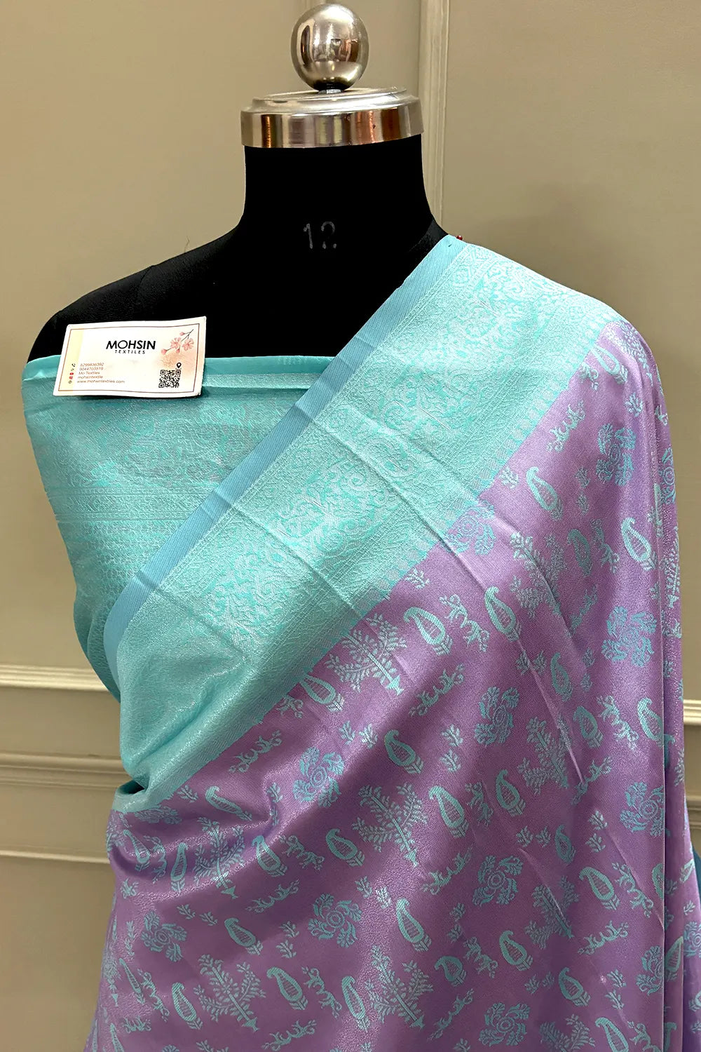 Lavender and Sea Green Resham Silk Banarasi Saree