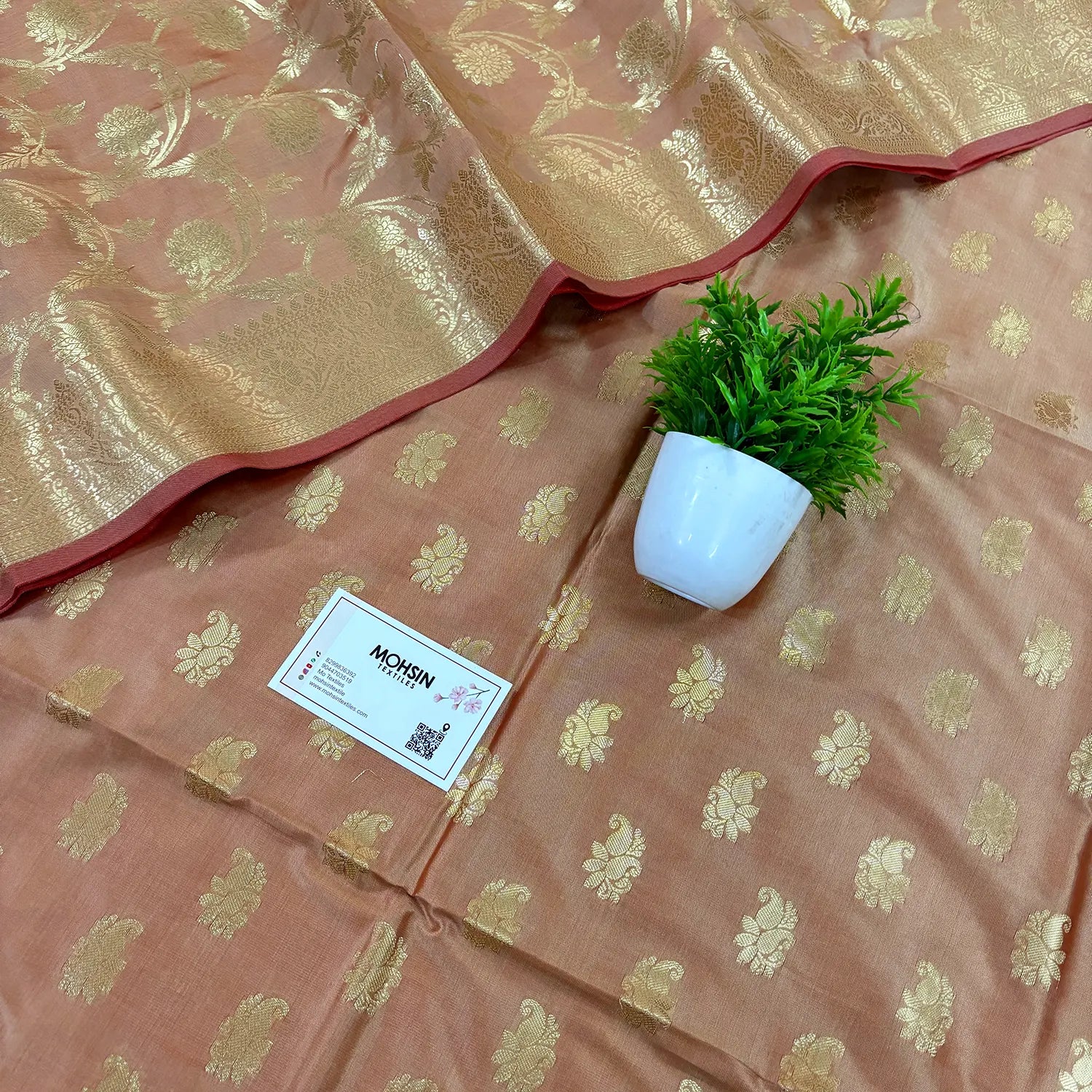 Light Peach Godzilla Satin Silk Banarasi Suit