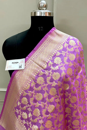Light Pink Golden Zari Katan Silk Banarasi Dupatta