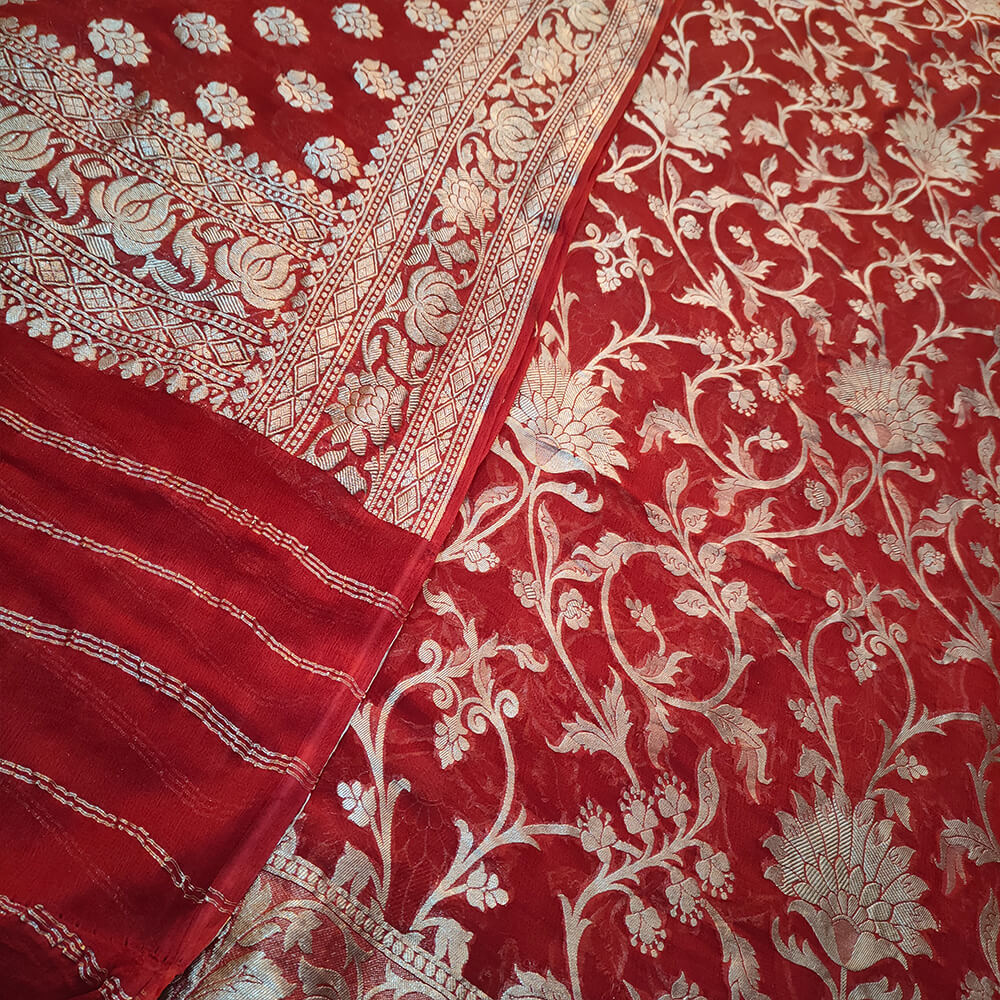 Maroon Water Zari Khaddi Chiffon Unstitched Banarasi Suit