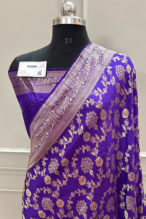 Magenta Golden Zari Georgette Silk Banarasi Saree