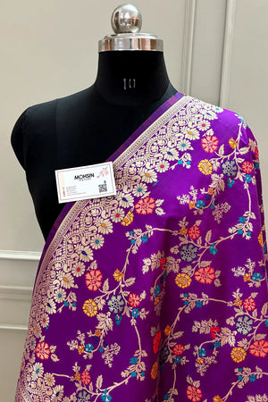 Magenta Golden Zari Katan Silk Banarasi Dupatta