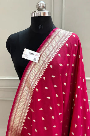 Maroon Golden Zari Katan Silk Banarasi Dupatta