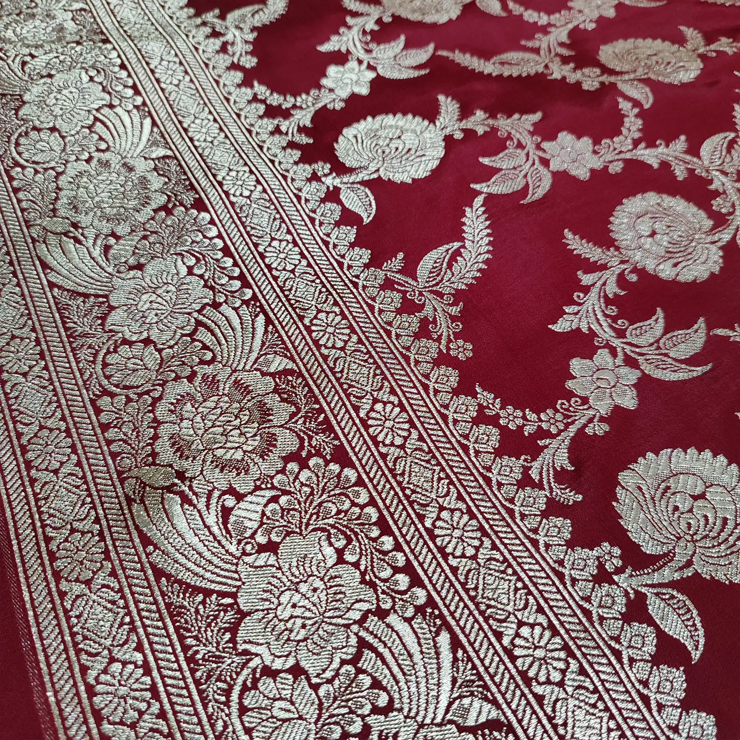 Maroon Golden Zari Katan Silk Banarasi Saree