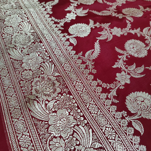 Maroon Golden Zari Katan Silk Banarasi Saree