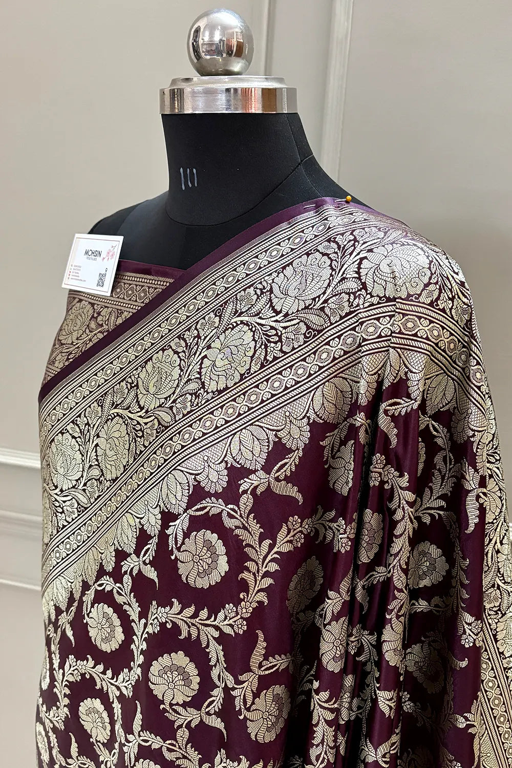 Wine Golden Zari Katan Silk Banarasi Saree