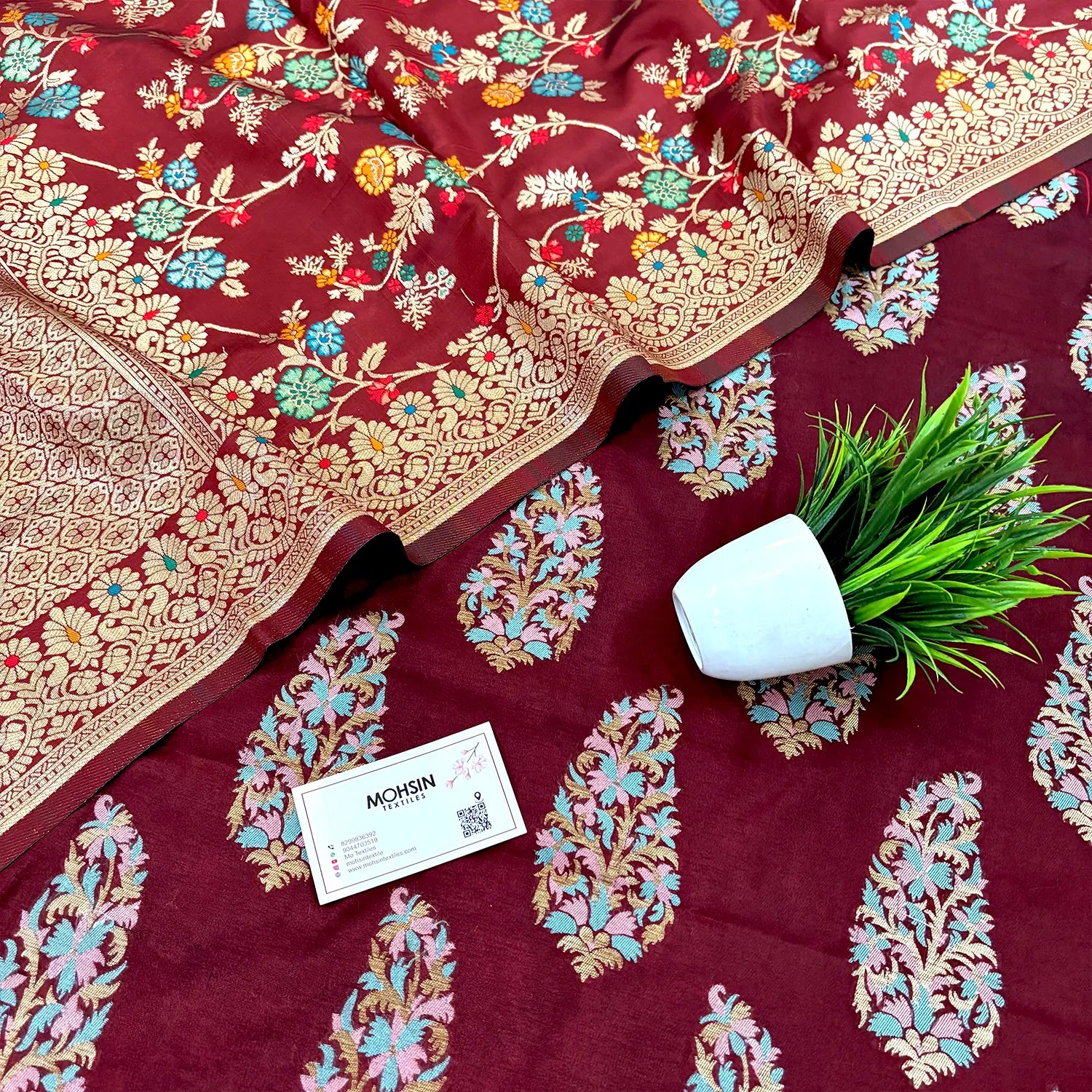 Maroon Golden Zari Katan Silk Banarasi Suit