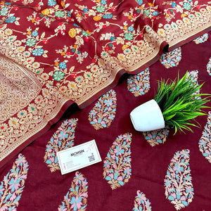 Maroon Golden Zari Katan Silk Banarasi Suit