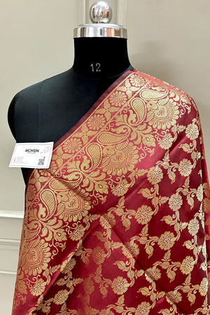 Maroon Golden Zari Satin Silk Banarasi Dupatta