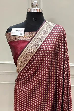 Maroon Golden Zari Satin Silk Banarasi Saree