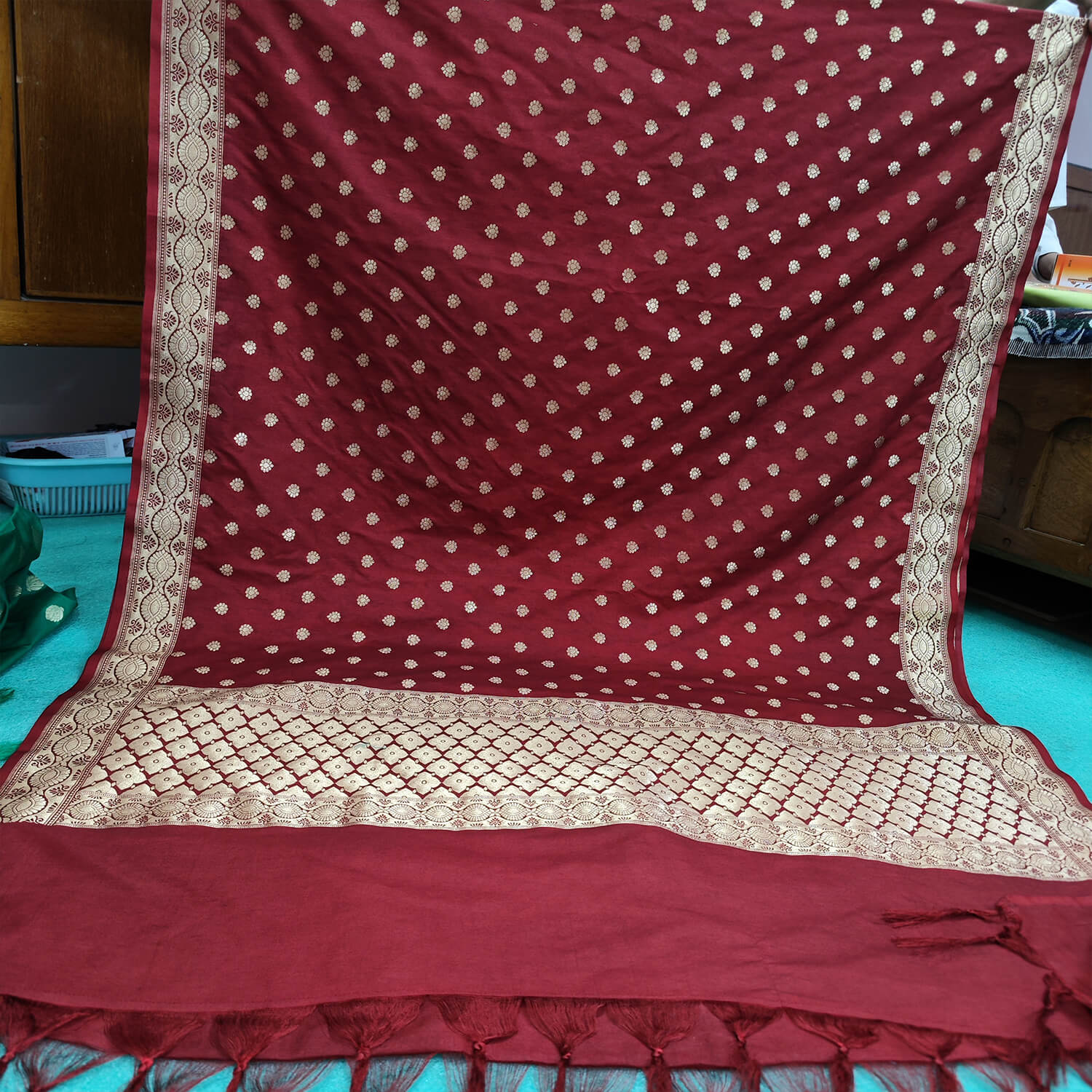 Maroon Handloom Pure Katan Silk Banarasi Dupatta