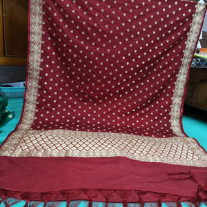 Maroon Handloom Pure Katan Silk Banarasi Dupatta