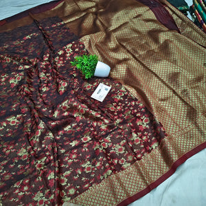Maroon Jamewar Katan Silk Banarasi Saree