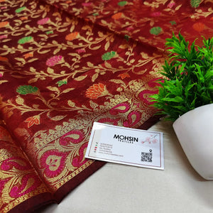 Maroon Meenakari Golden Zari Banarasi Silk Dupatta