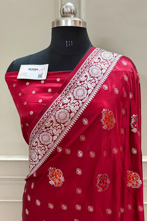 Maroon Pangi Buti Katan Silk Banarasi Saree
