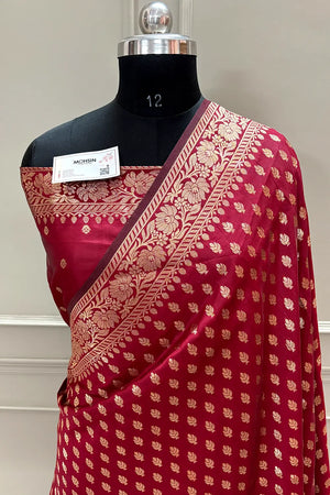 Maroon Resham Zari Silky Banarasi Saree