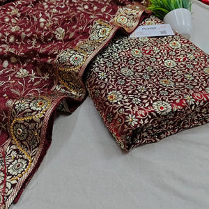 Maroon Stone Work Kimkhab Silk Banarasi Gharara