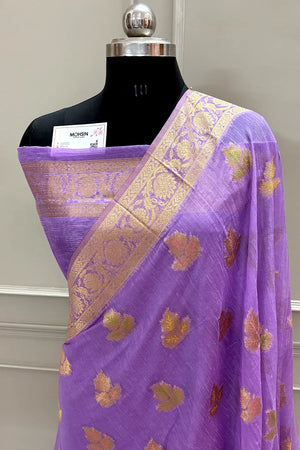 Mauve Golden Zari Dupion Silk Banarasi Saree