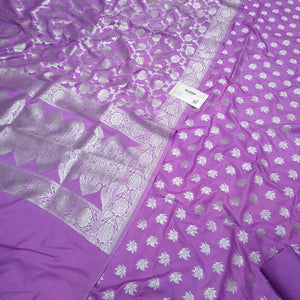 Mauve Silver Zari Katan Silk Banarasi Suit