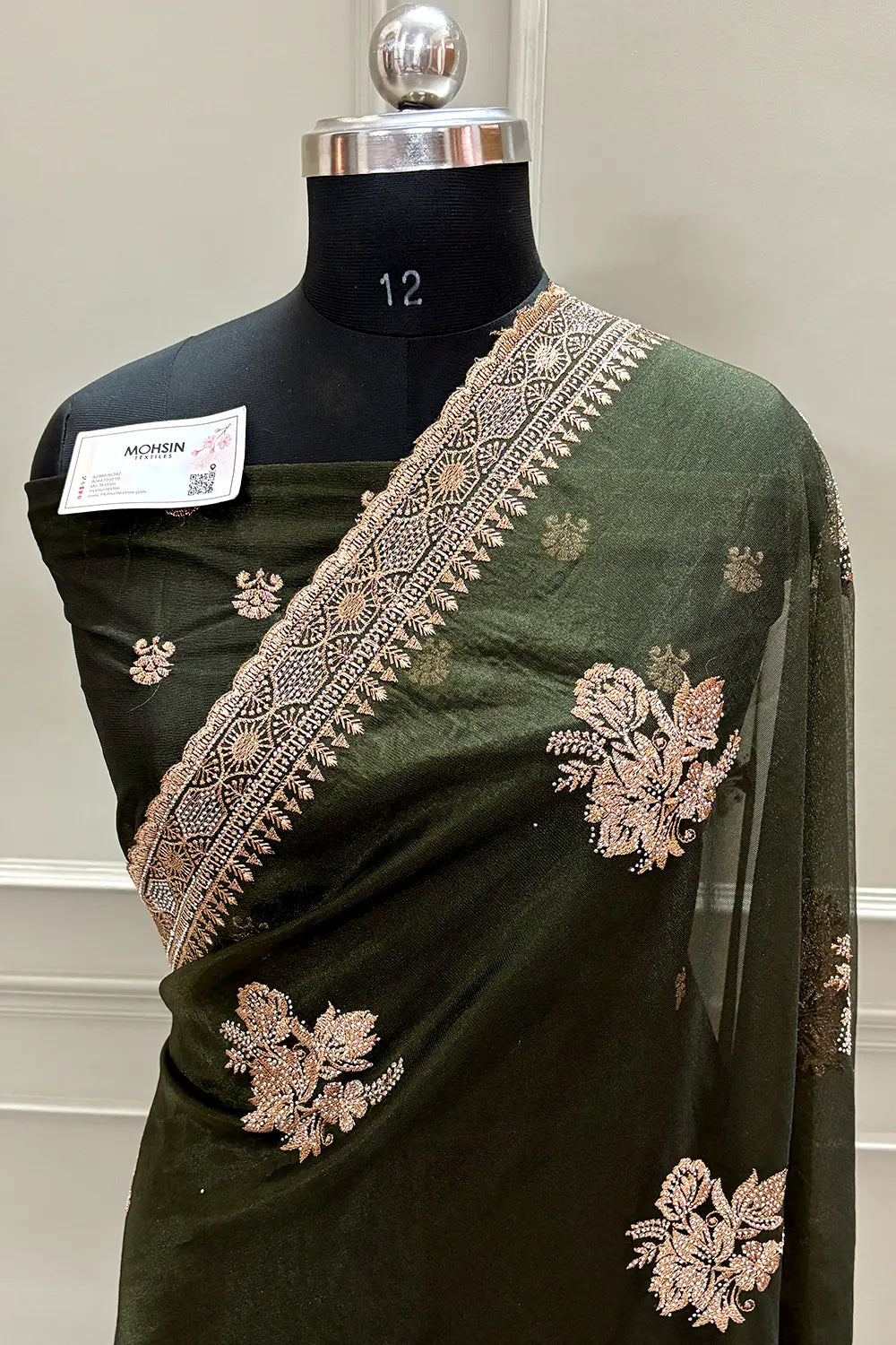 Mehendi Embordiery Siroski Work Silk Saree