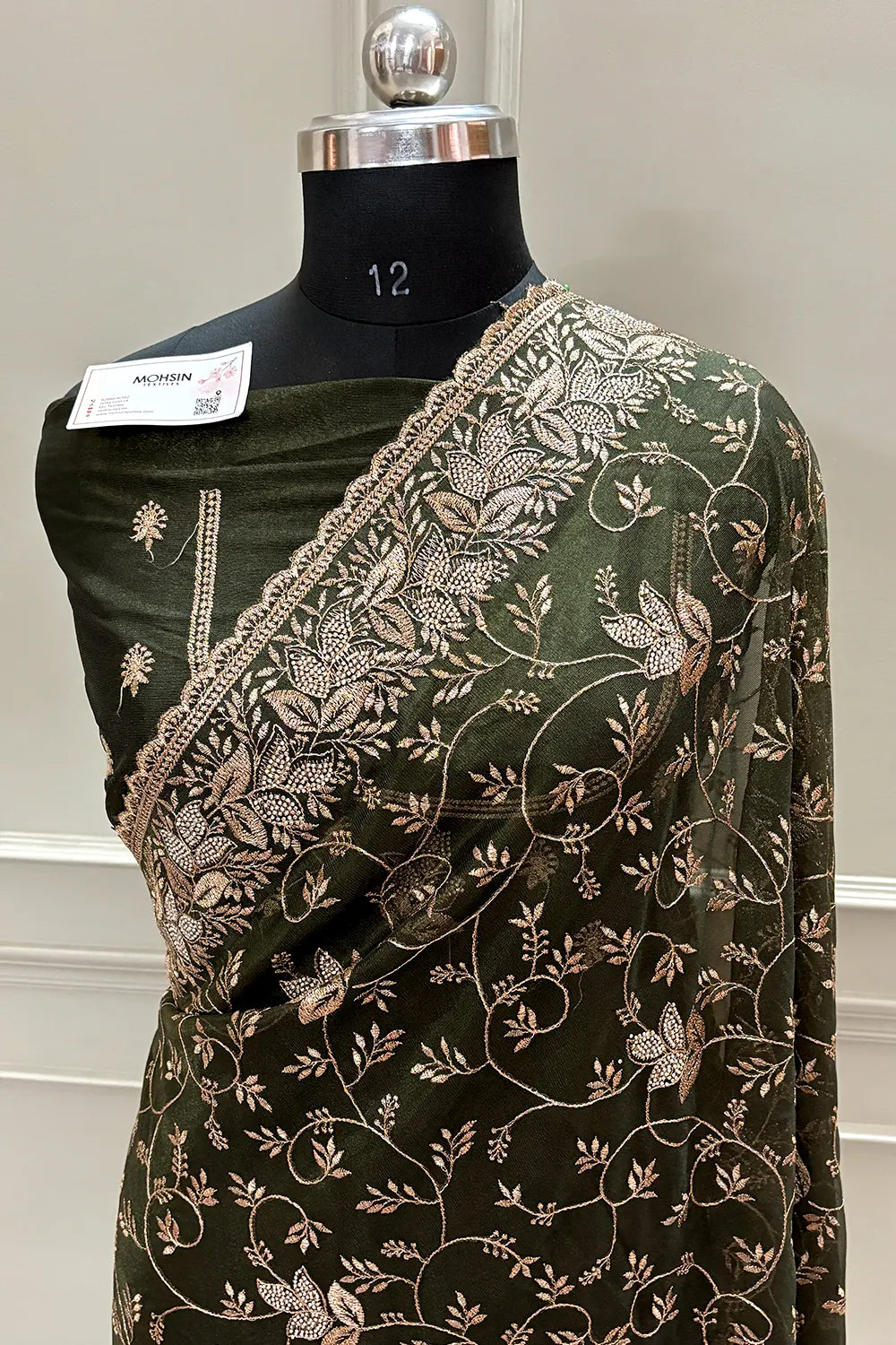 Mehendi Embordiery Siroski Work Silk Saree