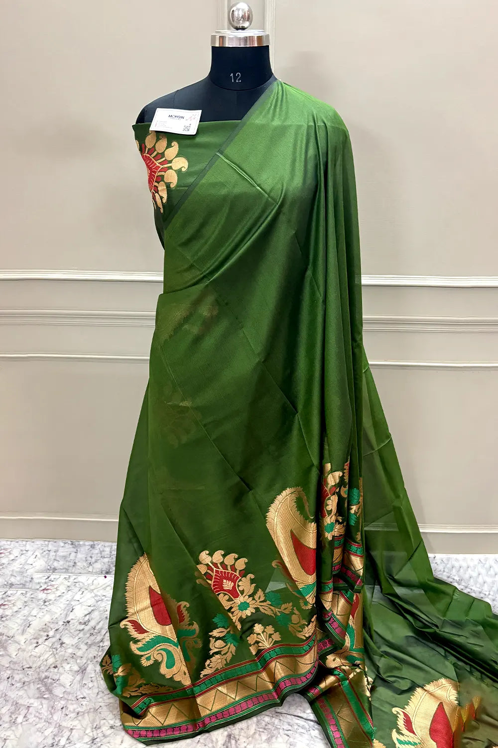 Mehendi Golden Zari Banarasi Silk Saree