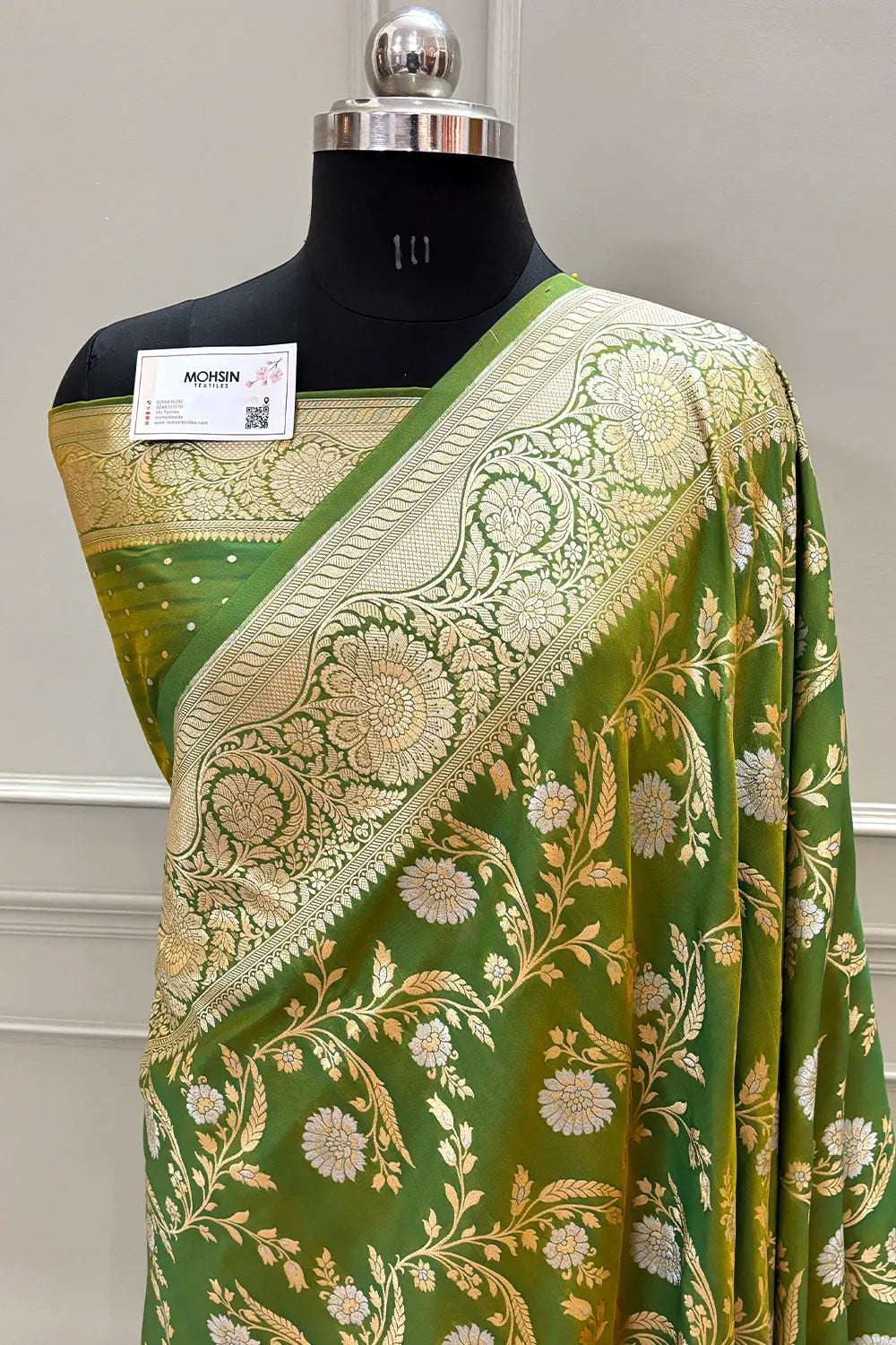 Mehendi Golden Zari Katan Silk Banarasi Saree
