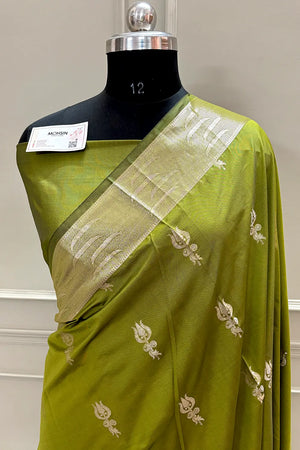 Mehendi Kalyug Satin Silk Banarasi Saree