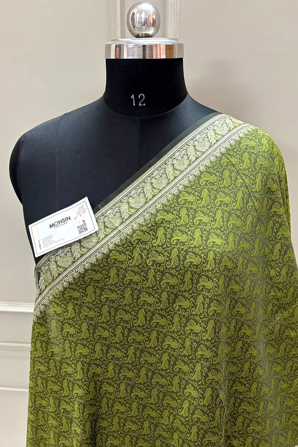 Mehendi Resham Zari Silk Banarasi Stole