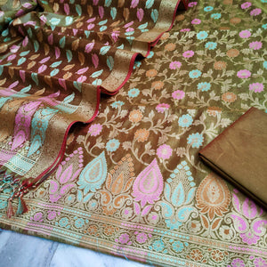 Mehendi Tilfi Meenakari Satin Silk Banarasi Suit