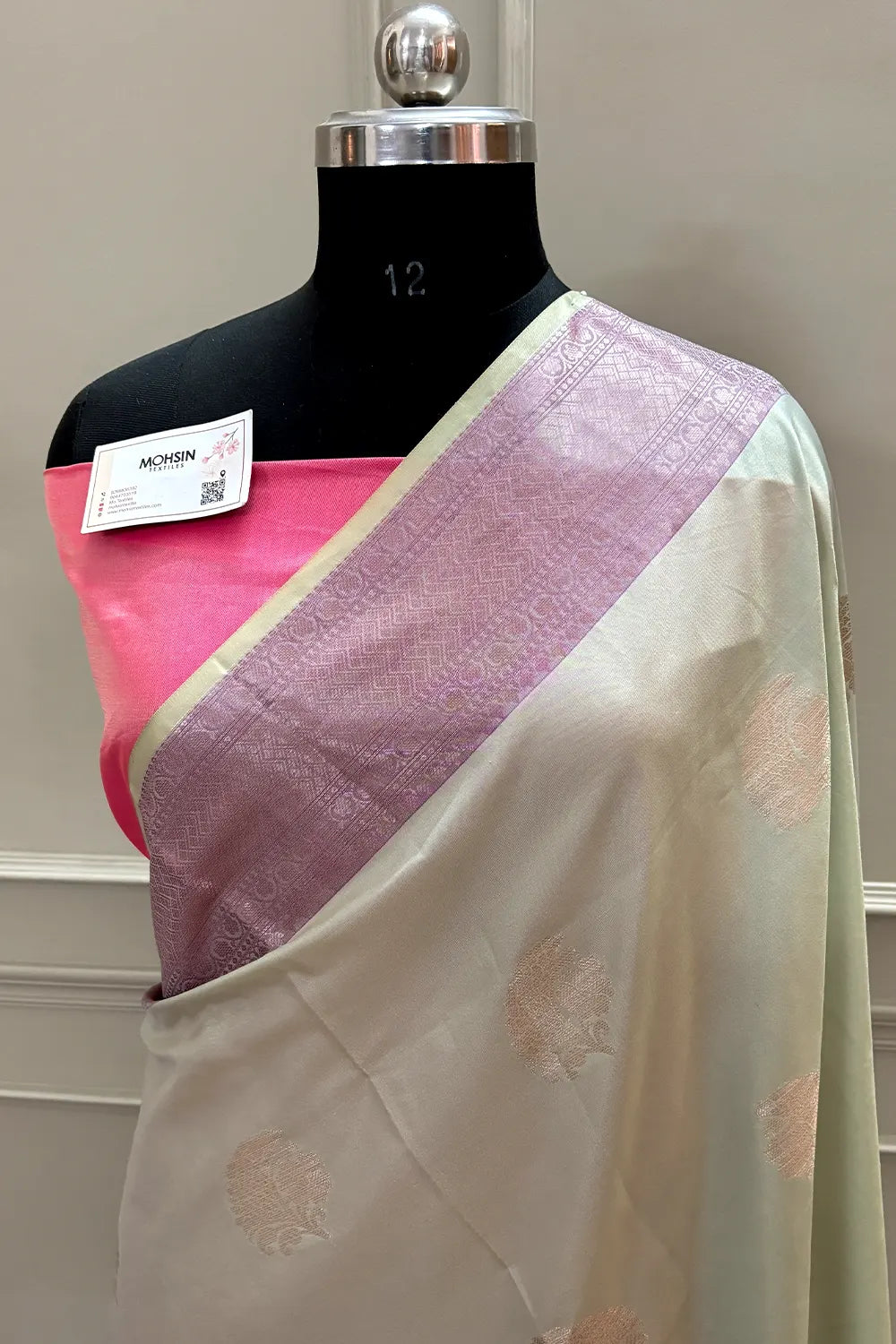 Mint and Pink Golden Zari Banarasi Silk Saree