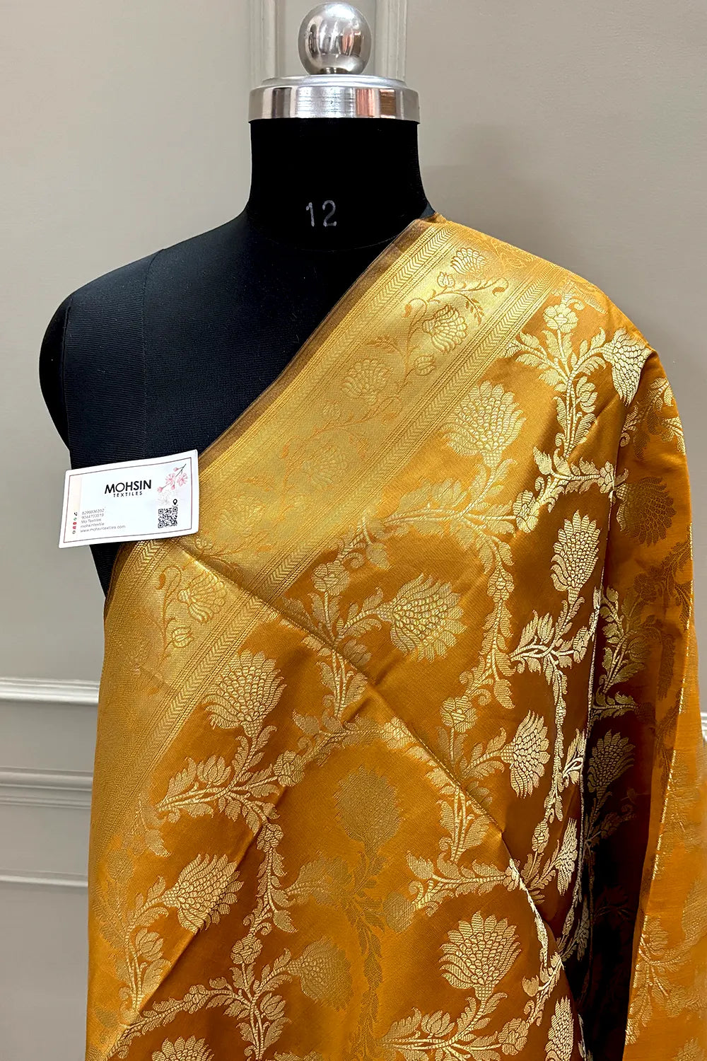 Mustard Golden Zari Satin Silk Banarasi Dupatta