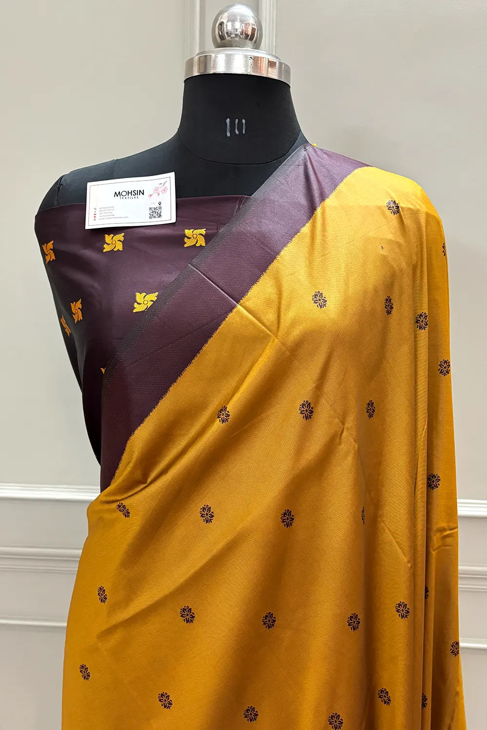 Mustard and Wine Resham Zari Butter Silky Banarasi Saree