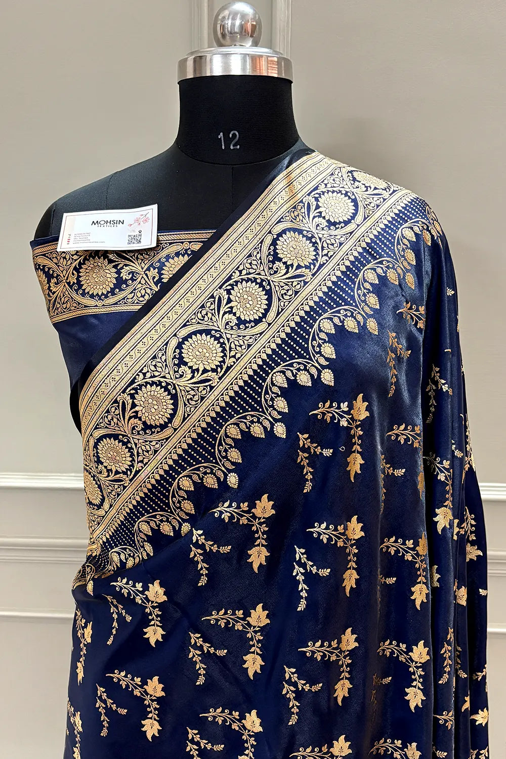 Navy Blue Floranza Katan Silk Banarasi Saree