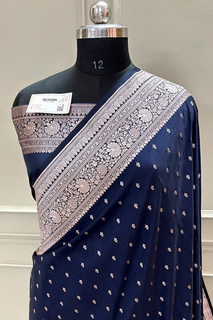 Navy Blue Golden Zari Katan Silk Banarasi Saree