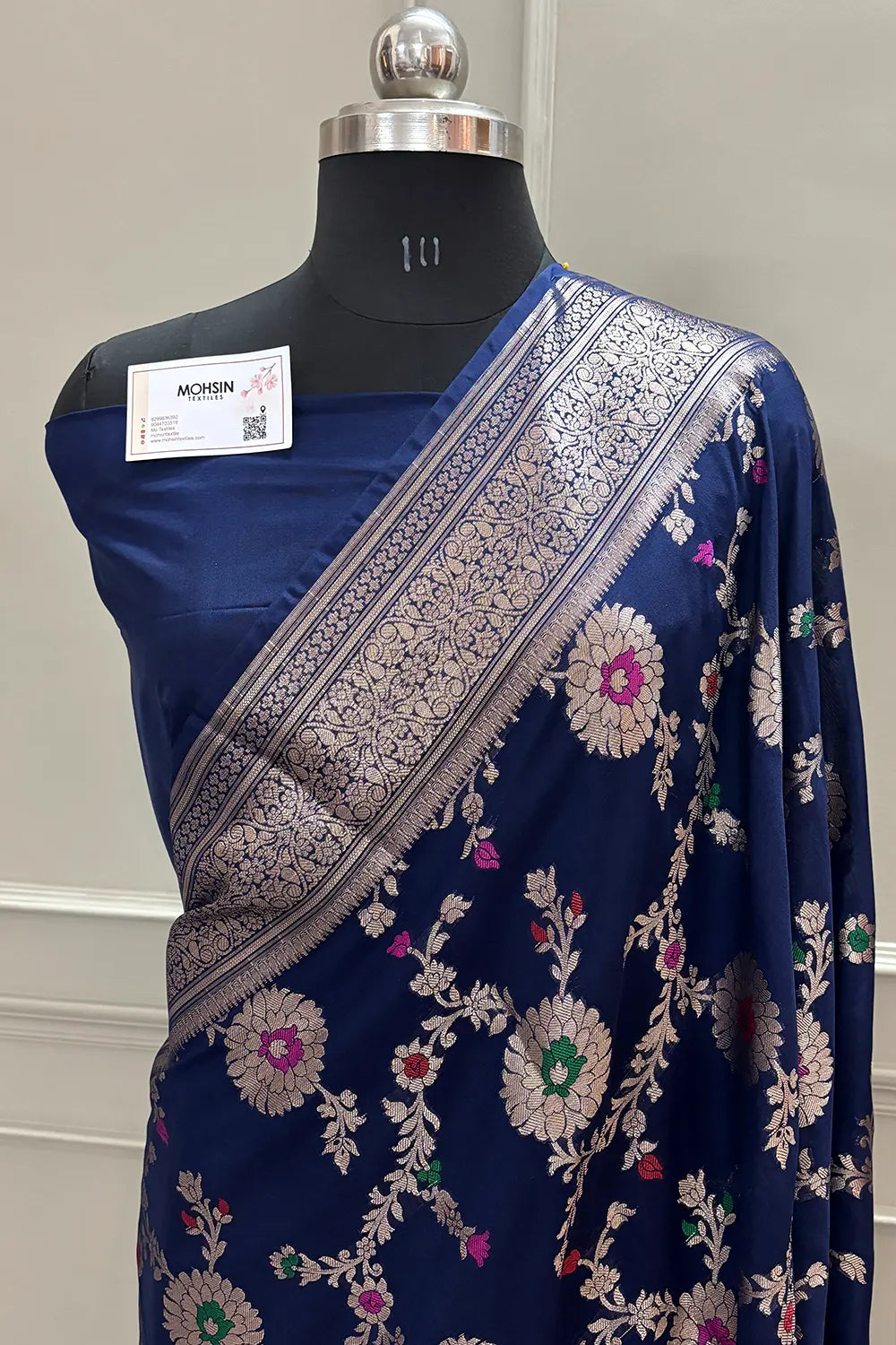 Navy Blue Golden Zari Organza Silk Banarasi Saree