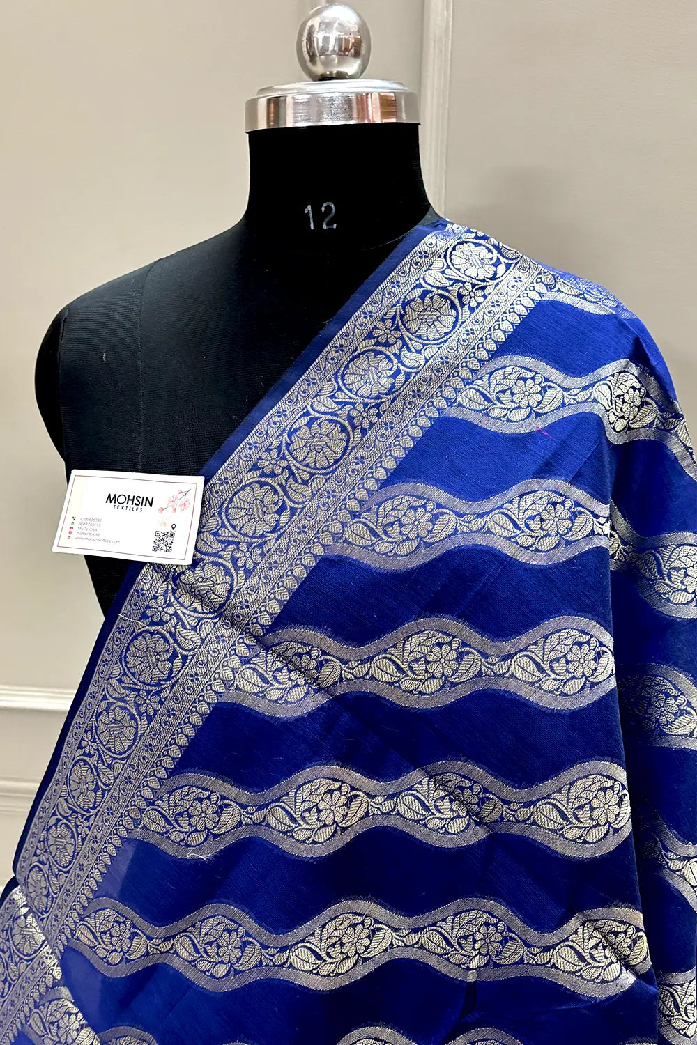 Navy Blue Golden Zari Banarasi Silk Dupatta