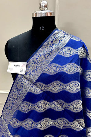 Navy Blue Golden Zari Banarasi Silk Dupatta