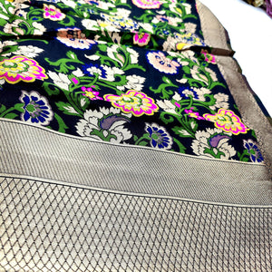 Navy Blue Meenakari Floral Satin Silk Banarasi Dupatta