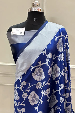 Navy Blue Resham Zari Silky Banarasi Saree