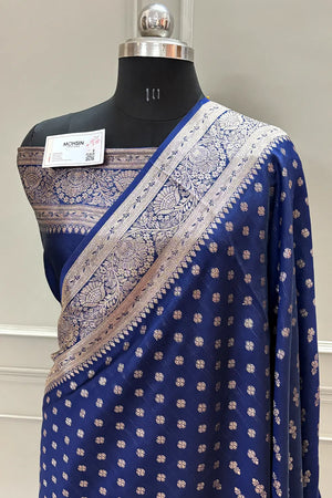 Navy Blue Resham Zari Silky Banarasi Saree