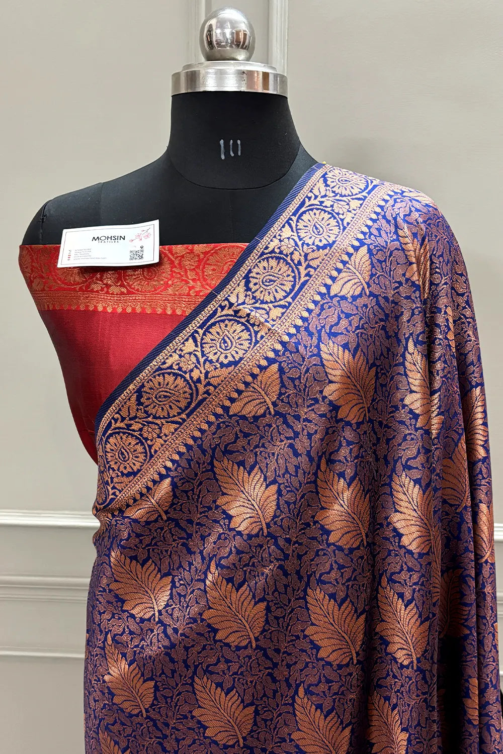 Navy Blue and Maroon Resham Zari Silky Banarasi Saree