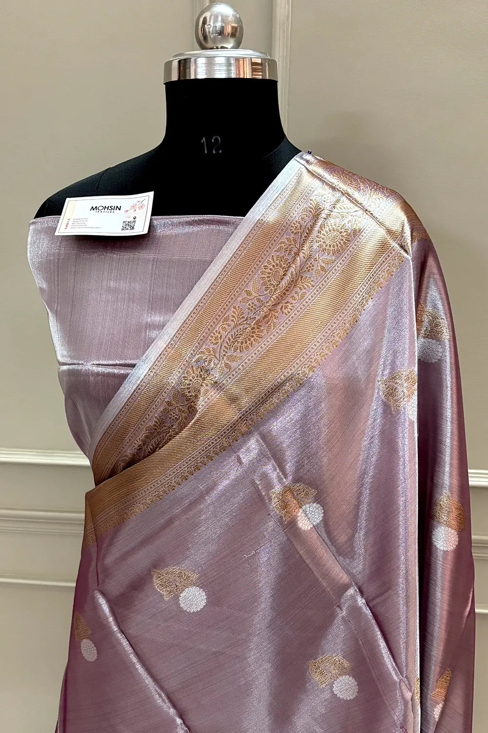 Onion Pink Golden Zari Tissue Silk Banarasi Saree