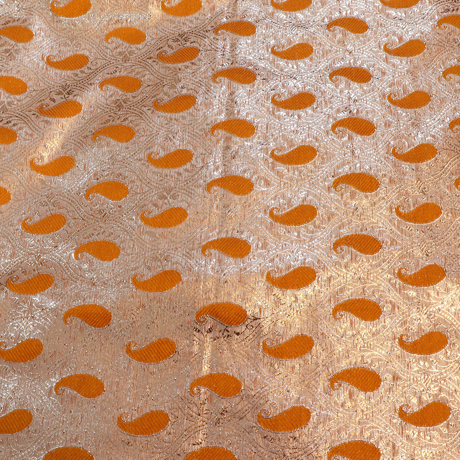 Orange Paisley Lorex and Resham Work Fabric